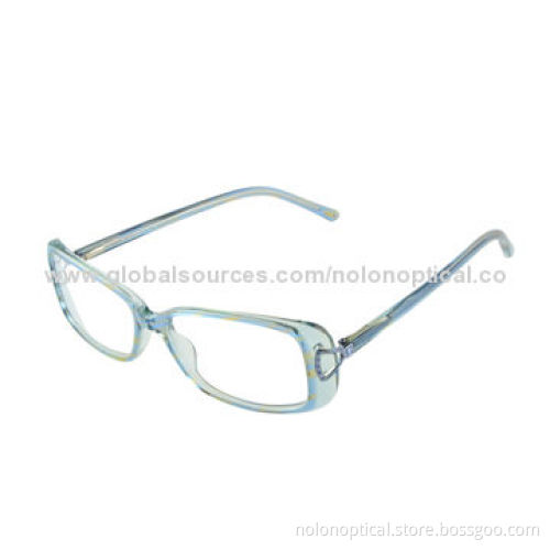 Crystal blue pattern acetate optical frames with metal trim